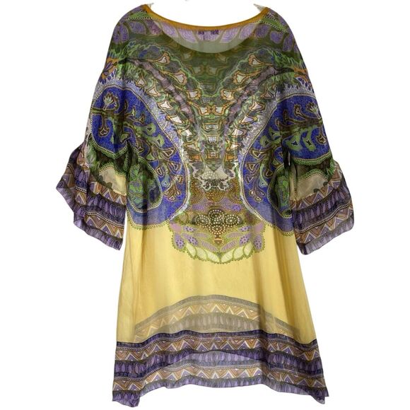 CAbi Silk Top Tunic Cover Up M Multicolor Floral Marrakech Moroccan Beach Resort - Picture 2 of 6